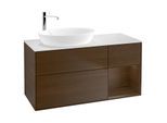 Villeroy und Boch Finion Waschtischunterschrank G931GNGN 120cm, Abdeckplatte white matt, Emotion, Regale Walnut Veneer, Walnut veneer