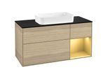 Villeroy und Boch Finion Waschtischunterschrank G302HFPC 120cm, Abdeckplatte black matt, Emotion, Regal rechts Gold matt, Oak Veneer