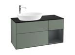 Villeroy und Boch Finion Waschtischunterschrank F932HGGM 120cm, Abdeckplatte black matt, Regale Midnight matt lacquer, Olive Matt Lacquer