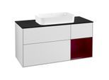 Villeroy und Boch Finion Waschtischunterschrank F302HBMT 120cm, Abdeckplatte black matt, Regal rechts Peony, White matt lacquer