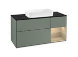 Villeroy und Boch Finion Waschtischunterschrank F302PCGM 120cm, Abdeckplatte black matt, Regal rechts Oak Veneer, Olive Matt Lacquer