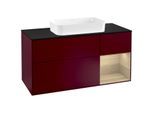 Villeroy und Boch Finion Waschtischunterschrank F302PCHB 120cm, Abdeckplatte black matt, Regal rechts Oak Veneer, Peony Matt