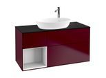 Villeroy und Boch Finion Waschtischunterschrank F942GFHB 120cm, Abdeckplatte black matt, Regale Glossy white lacquer, Peony Matt