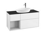 Villeroy und Boch Finion Waschtischunterschrank F942MTGF 120cm, Abdeckplatte black matt, Regale White matt lacquer, Glossy white lacquer