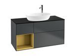 Villeroy und Boch Finion Waschtischunterschrank F942HFHG 120cm, Abdeckplatte black matt, Regale Gold matt lacquer, Midnight Blue Matt Lacquer