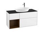 Villeroy und Boch Finion Waschtischunterschrank F942GNGF 120cm, Abdeckplatte black matt, Regale Walnut Veneer, Glossy white lacquer