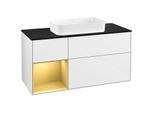Villeroy und Boch Finion Waschtischunterschrank G292HFGF 120cm, Abdeckplatte black matt, Emotion, Regal links Gold matt, Glossy white lacquer