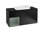 Villeroy und Boch Finion Waschtischunterschrank G292GMPD 120cm, Abdeckplatte black matt, Emotion, Regal links Olive Matt Lacquer, Black matt lacquer