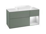 Villeroy und Boch Finion Waschtischunterschrank F301MTGM 120cm, Abdeckplatte white matt, Regal rechts White matt lacquer, Olive Matt Lacquer
