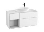 Villeroy und Boch Finion Waschtischunterschrank F941MTGF 120cm, Abdeckplatte white matt, Regale White matt lacquer, Glossy white lacquer