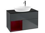 Villeroy und Boch Finion Waschtischunterschrank F892HBHG 100cm, Abdeckplatte black matt, Regale Peony matt lacquer, Midnight Blue Matt Lacquer