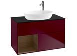 Villeroy und Boch Finion Waschtischunterschrank G892GNHB 100cm, Abdeckplatte black matt, Emotion, Regale Walnut Veneer, Peony Matt