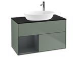 Villeroy und Boch Finion Waschtischunterschrank G892HGGM 100cm, Abdeckplatte black matt, Emotion, Regale Midnight matt lacquer, Olive Matt Lacquer