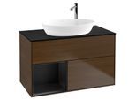 Villeroy und Boch Finion Waschtischunterschrank G892PDGN 100cm, Abdeckplatte black matt, Emotion, Regale Black matt lacquer, Walnut veneer