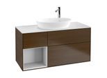 Villeroy und Boch Finion Waschtischunterschrank G941MTGN 120cm, Abdeckplatte white matt, Emotion, Regale White matt lacquer, Walnut veneer