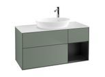 Villeroy und Boch Finion Waschtischunterschrank F951PDGM 120cm, Abdeckplatte white matt, Regale Black matt lacquer, Olive Matt Lacquer