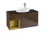 Villeroy und Boch Finion Waschtischunterschrank G942HFGN 120cm, Abdeckplatte black matt, Emotion, Regale Gold matt lacquer, Walnut veneer