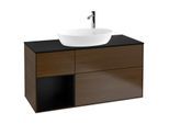 Villeroy und Boch Finion Waschtischunterschrank G942PDGN 120cm, Abdeckplatte black matt, Emotion, Regale Black matt lacquer, Walnut veneer