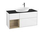 Villeroy und Boch Finion Waschtischunterschrank G942PCGF 120cm, Abdeckplatte black matt, Emotion, Regale Oak Veneer, Glossy white lacquer