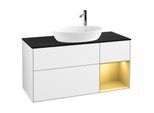 Villeroy und Boch Finion Waschtischunterschrank G952HFGF 120cm, Abdeckplatte black matt, Emotion, Regale Gold matt lacquer, Glossy white lacquer