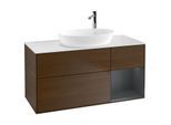 Villeroy und Boch Finion Waschtischunterschrank G951HGGN 120cm, Abdeckplatte white matt, Emotion, Regale Midnight matt lacquer, Walnut veneer