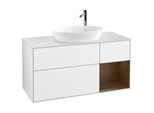 Villeroy und Boch Finion Waschtischunterschrank G951GNGF 120cm, Abdeckplatte white matt, Emotion, Regale Walnut Veneer, Glossy white lacquer