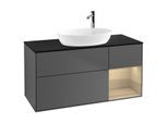 Villeroy und Boch Finion Waschtischunterschrank F952PCGK 120cm, Abdeckplatte black matt, Regale Oak Veneer, Anthracite matt