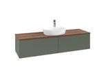 Villeroy und Boch Antao Waschtisch-Unterschrank L36052HL mit Beleuchtung, 160x36x50cm, Hahnlochbohrung, Waschbeckenplattenfarbe warm walnut, leaf green matt lacquer