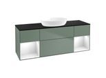 Villeroy und Boch Finion Waschtischunterschrank FD02GFGM 120cm, Abdeckplatte black matt, Regale Glossy white lacquer, Olive Matt Lacquer