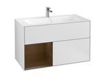 Villeroy und Boch Finion Waschtischunterschrank G030GNMT 99,6x59,1cm, Wandbeleuchtung, Regal links Walnut veneer, White matt lacquer