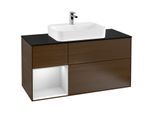 Villeroy und Boch Finion Waschtischunterschrank G412MTGN 120cm, Abdeckplatte black matt, Emotion, Regal links White matt lacquer, Walnut veneer