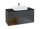 Villeroy und Boch Finion Waschtischunterschrank G412GNHG 120cm, Abdeckplatte black matt, Emotion, Regal links Walnut veneer, Midnight Blue Matt Lacquer