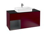 Villeroy und Boch Finion Waschtischunterschrank G412HGHB 120cm, Abdeckplatte black matt, Emotion, Regal links Midnight Blue Matt Lacquer, Peony Matt
