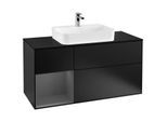 Villeroy und Boch Finion Waschtischunterschrank F412GKPD 120cm, Abdeckplatte black matt, Regal links Anthracite matt, Black matt lacquer