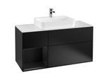Villeroy und Boch Finion Waschtischunterschrank F411PDPD 120cm, Abdeckplatte white matt, Regal links Black matt lacquer, Black matt lacquer