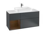 Villeroy und Boch Finion Waschtischunterschrank F411GNHG 120cm, Abdeckplatte white matt, Regal links Walnut veneer, Midnight Blue Matt Lacquer
