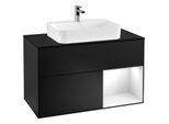Villeroy und Boch Finion Waschtischunterschrank G372GFPD 100cm, Abdeckplatte black matt, Emotion, Regal rechts Glossy white lacquer, Black matt lacquer