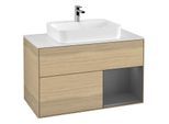 Villeroy und Boch Finion Waschtischunterschrank G371GKPC 100cm, Abdeckplatte white matt, Emotion, Regal rechts Anthracite matt, Oak Veneer