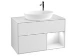 Villeroy und Boch Finion Waschtischunterschrank G901GFMT 100cm, Abdeckplatte white matt, Emotion, Regale Glossy white lacquer, White matt lacquer