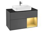 Villeroy und Boch Finion Waschtischunterschrank G372HFGK 100cm, Abdeckplatte black matt, Emotion, Regal rechts Gold matt, Anthracite matt