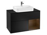 Villeroy und Boch Finion Waschtischunterschrank G372GNPD 100cm, Abdeckplatte black matt, Emotion, Regal rechts Walnut veneer, Black matt lacquer