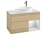 Villeroy und Boch Finion Waschtischunterschrank F901MTPC 100cm, Abdeckplatte white matt, Regale White matt lacquer, Oak Veneer