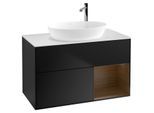 Villeroy und Boch Finion Waschtischunterschrank F901GNPD 100cm, Abdeckplatte white matt, Regale Walnut Veneer, Black matt lacquer
