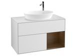 Villeroy und Boch Finion Waschtischunterschrank F901GNMT 100cm, Abdeckplatte white matt, Regale Walnut Veneer, White matt lacquer