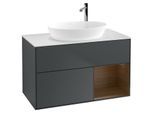 Villeroy und Boch Finion Waschtischunterschrank F901GNHG 100cm, Abdeckplatte white matt, Regale Walnut Veneer, Midnight Blue Matt Lacquer