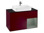 Villeroy und Boch Finion Waschtischunterschrank G372GMHB 100cm, Abdeckplatte black matt, Emotion, Regal rechts Olive Matt Lacquer, Peony Matt