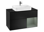 Villeroy und Boch Finion Waschtischunterschrank G372GMPD 100cm, Abdeckplatte black matt, Emotion, Regal rechts Olive Matt Lacquer, Black matt lacquer