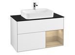 Villeroy und Boch Finion Waschtischunterschrank G372PCGF 100cm, Abdeckplatte black matt, Emotion, Regal rechts Oak Veneer, Glossy white lacquer