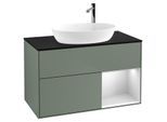 Villeroy und Boch Finion Waschtischunterschrank G902MTGM 100cm, Abdeckplatte black matt, Emotion, Regale White matt lacquer, Olive Matt Lacquer
