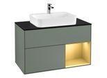 Villeroy und Boch Finion Waschtischunterschrank F372HFGM 100cm, Abdeckplatte black matt, Regal rechts Gold matt, Olive Matt Lacquer
